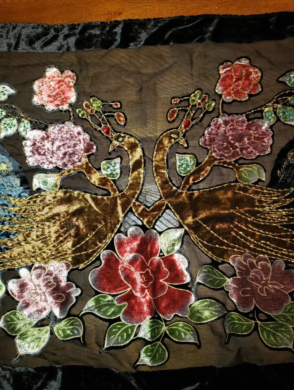 Embroidered Peacock Scarf/Shawl